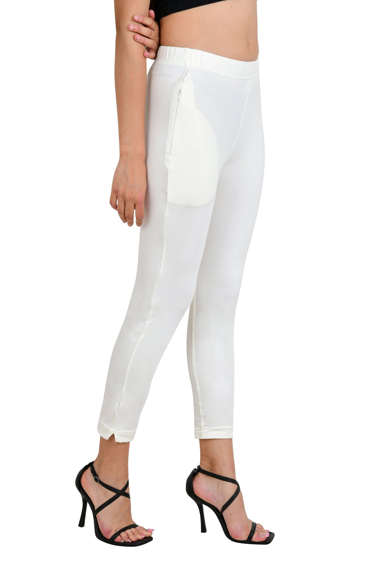 Womens Cotton Mid-Rise Four-Way Stretchable Kurti Pant / Trousers - Off White