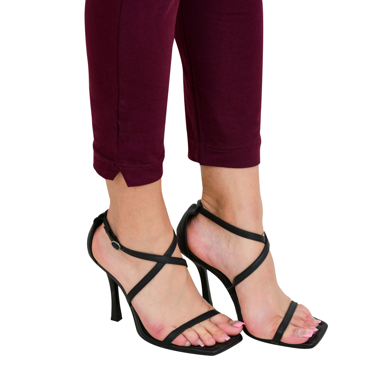 Womens Cotton Mid-Rise Four-Way Stretchable Kurti Pant / Trousers - Wine