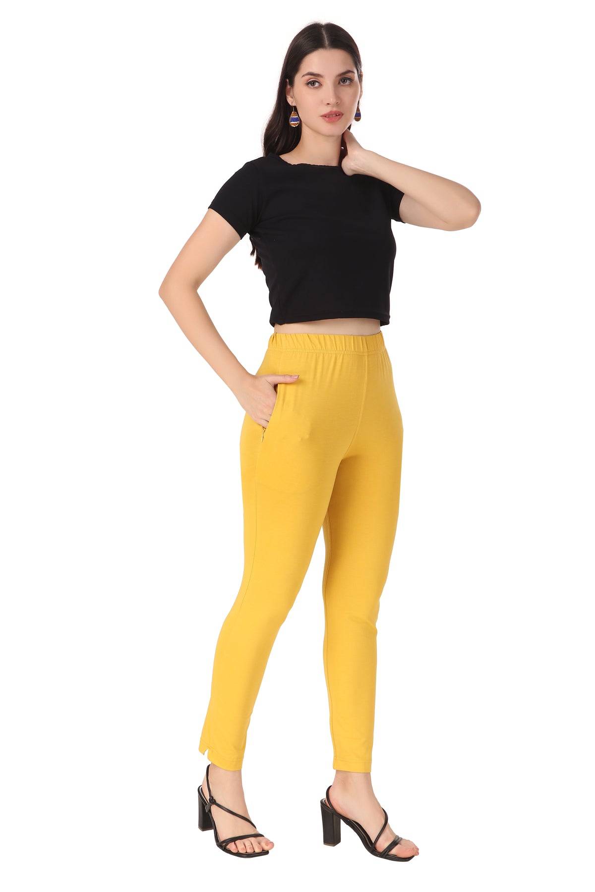 Womens Cotton Mid-Rise Four-Way Stretchable Kurti Pant / Trousers - Mustard