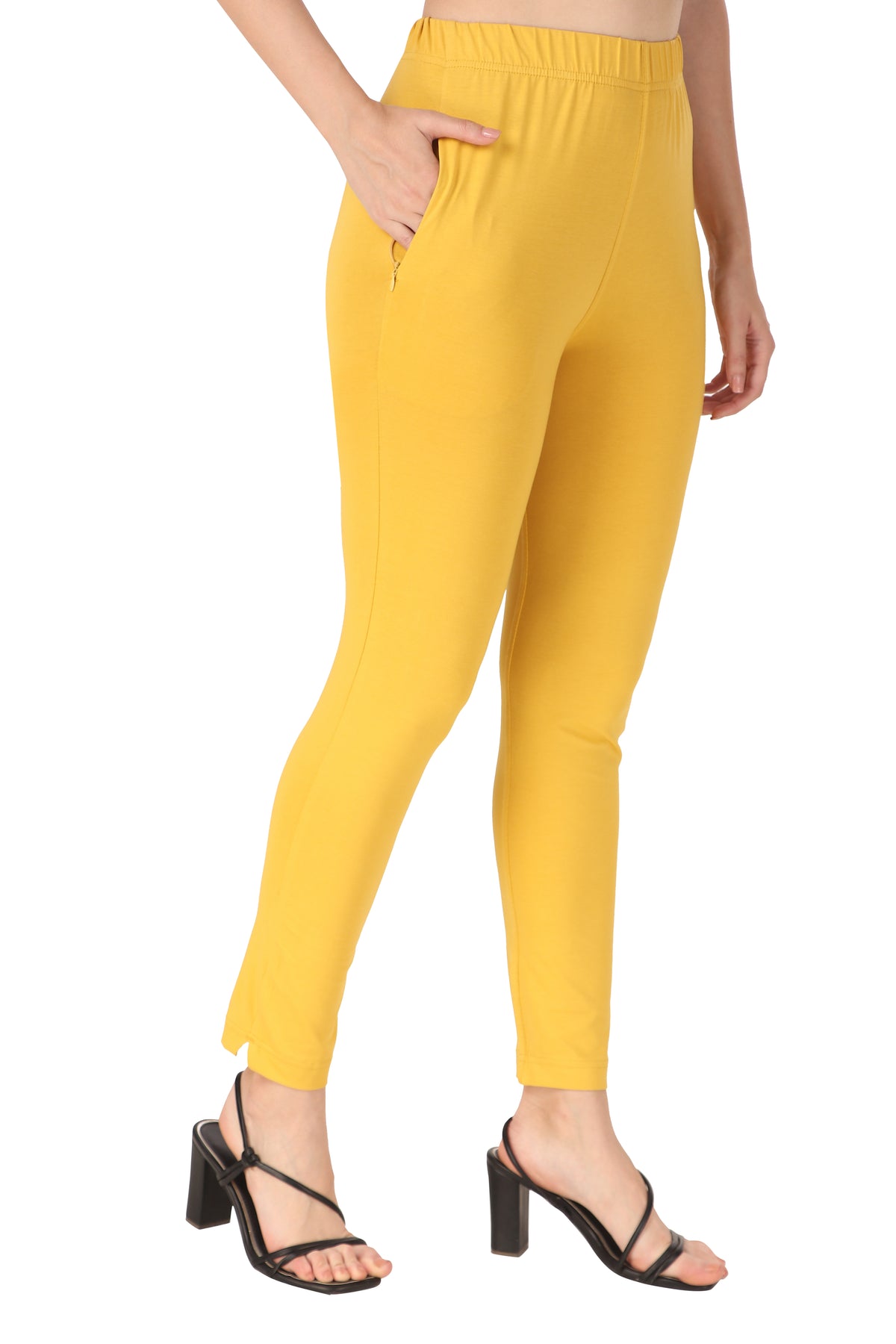 Womens Cotton Mid-Rise Four-Way Stretchable Kurti Pant / Trousers - Mustard