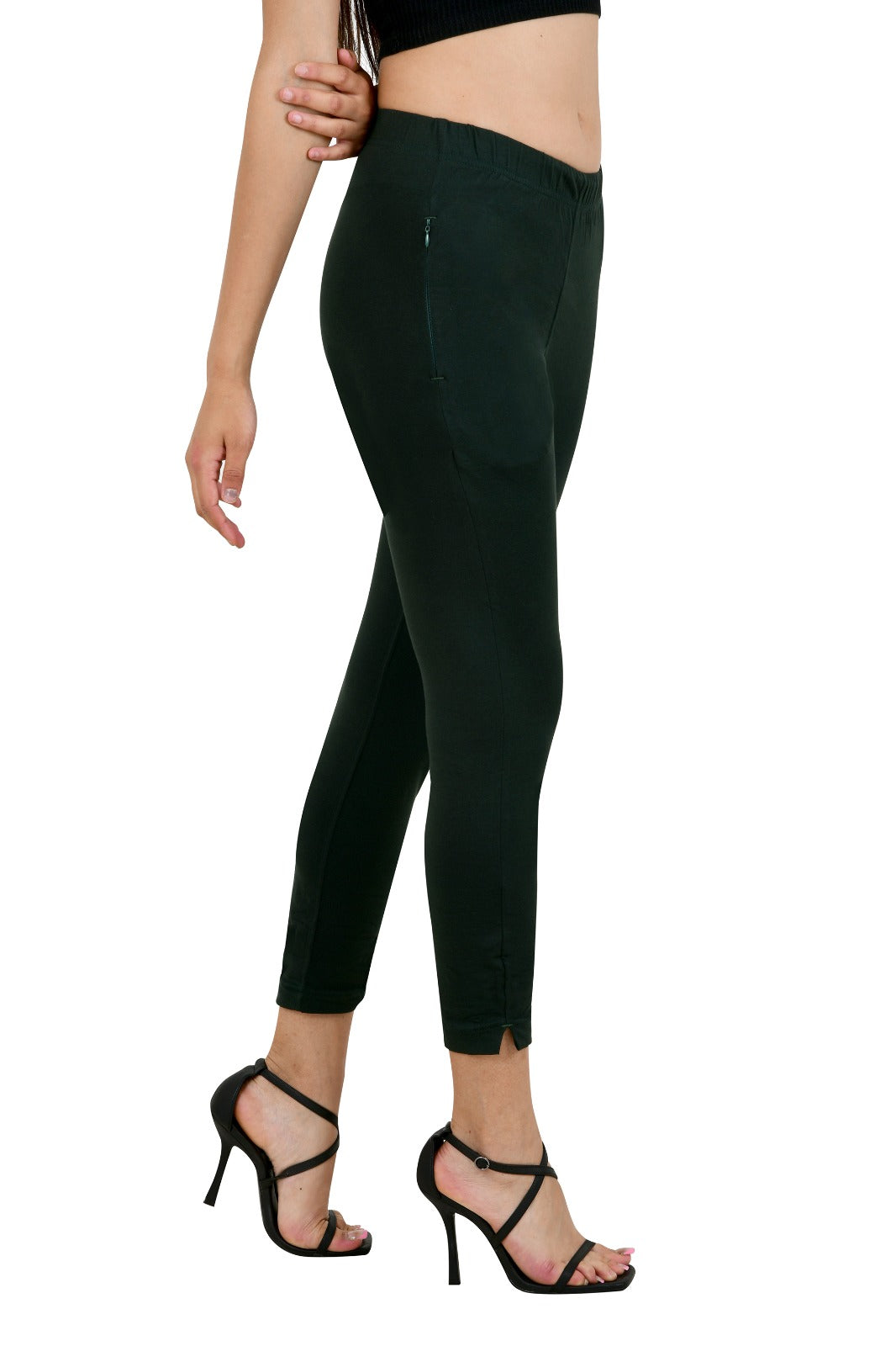 Womens Cotton Mid-Rise Four-Way Stretchable Kurti Pant / Trousers - Green