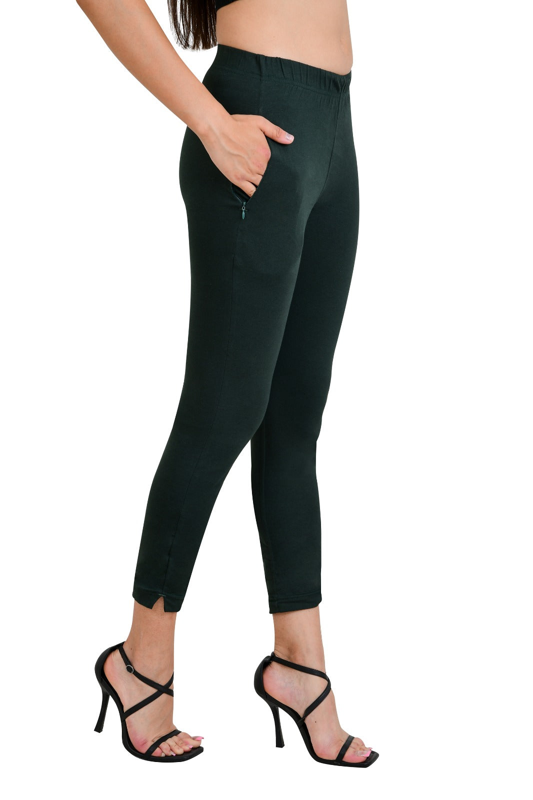 Womens Cotton Mid-Rise Four-Way Stretchable Kurti Pant / Trousers - Green