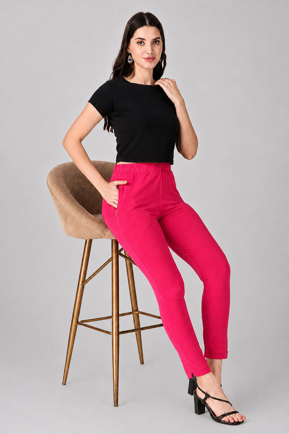 Womens Cotton Mid-Rise Four-Way Stretchable Kurti Pant / Trousers - Rani