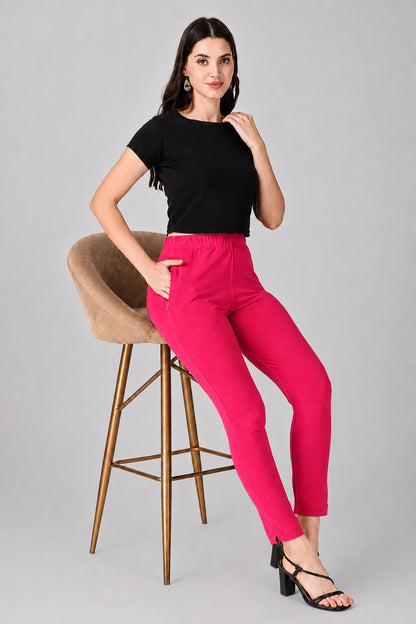 Womens Cotton Mid-Rise Four-Way Stretchable Kurti Pant / Trousers - Rani