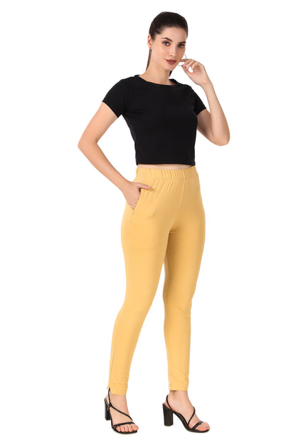 Womens Cotton Mid-Rise Four-Way Stretchable Kurti Pant / Trousers - Skin