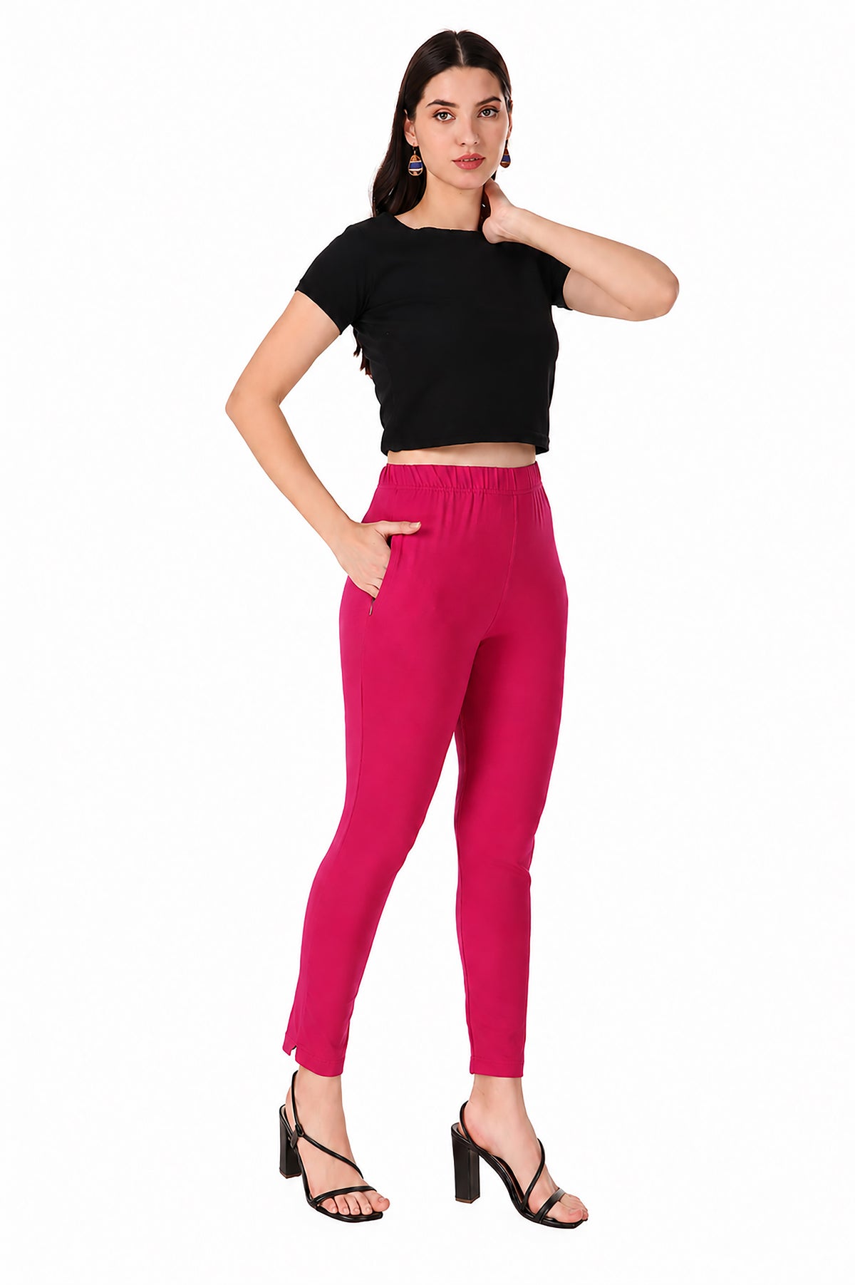 Womens Cotton Mid-Rise Four-Way Stretchable Kurti Pant / Trousers - Rani