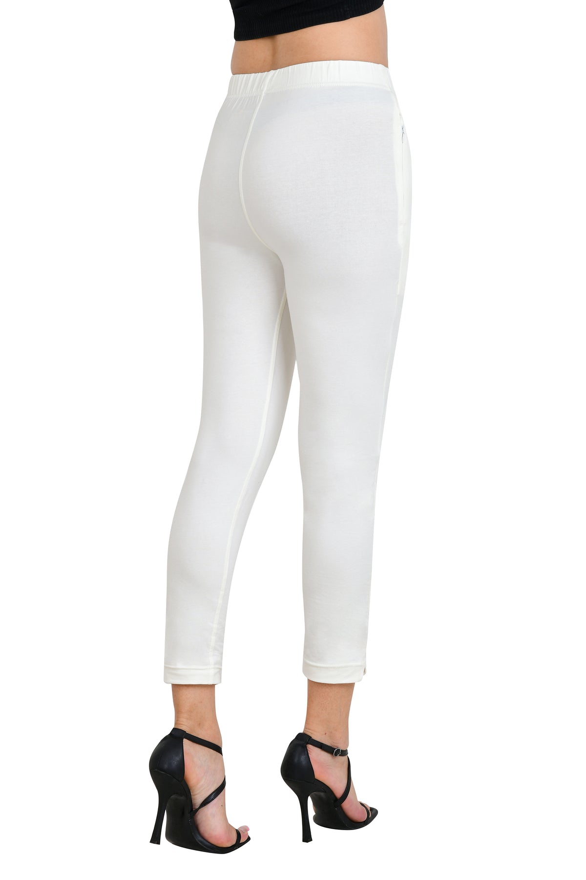 Womens Cotton Mid-Rise Four-Way Stretchable Kurti Pant / Trousers - Off White