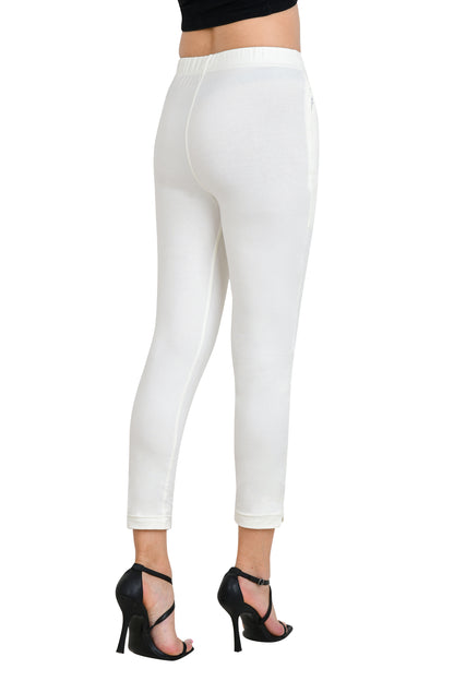 Womens Cotton Mid-Rise Four-Way Stretchable Kurti Pant / Trousers - Off White