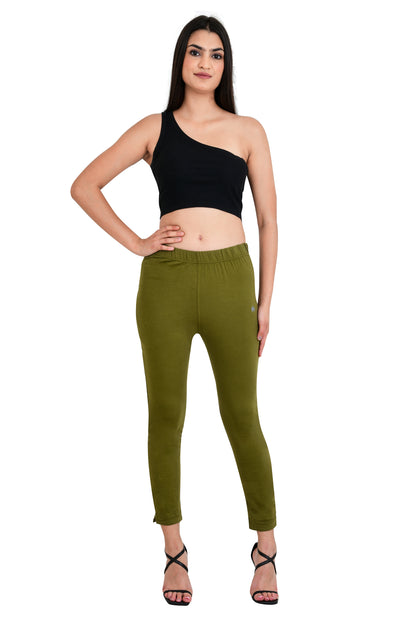 Womens Cotton Mid-Rise Four-Way Stretchable Kurti Pant / Trousers - Mehandi