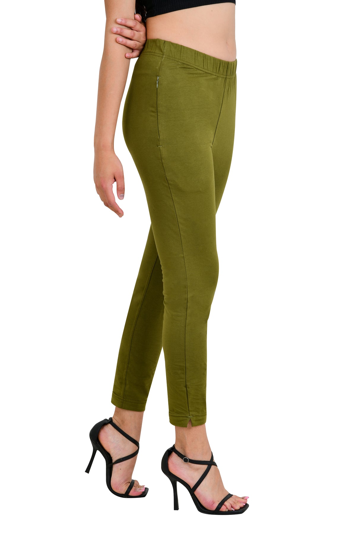 Womens Cotton Mid-Rise Four-Way Stretchable Kurti Pant / Trousers - Mehandi