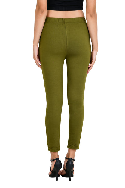 Womens Cotton Mid-Rise Four-Way Stretchable Kurti Pant / Trousers - Mehandi