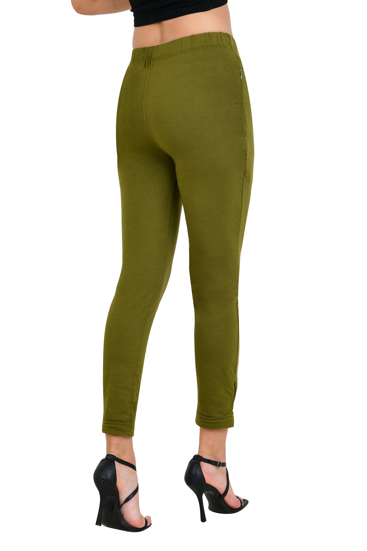 Womens Cotton Mid-Rise Four-Way Stretchable Kurti Pant / Trousers - Mehandi
