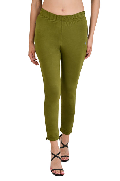 Womens Cotton Mid-Rise Four-Way Stretchable Kurti Pant / Trousers - Mehandi