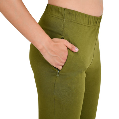 Womens Cotton Mid-Rise Four-Way Stretchable Kurti Pant / Trousers - Mehandi