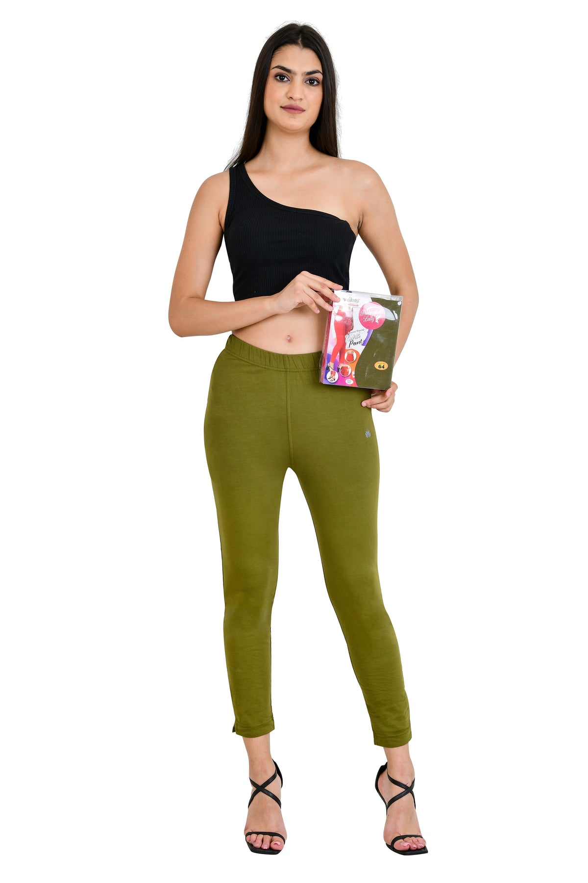 Womens Cotton Mid-Rise Four-Way Stretchable Kurti Pant / Trousers - Mehandi