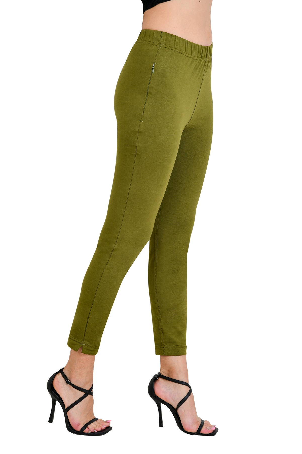 Womens Cotton Mid-Rise Four-Way Stretchable Kurti Pant / Trousers - Mehandi