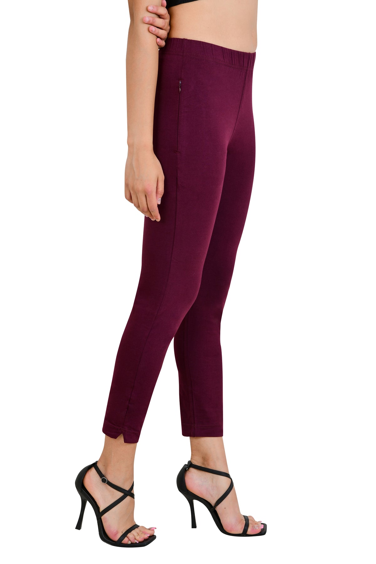 Womens Cotton Mid-Rise Four-Way Stretchable Kurti Pant / Trousers - Wine