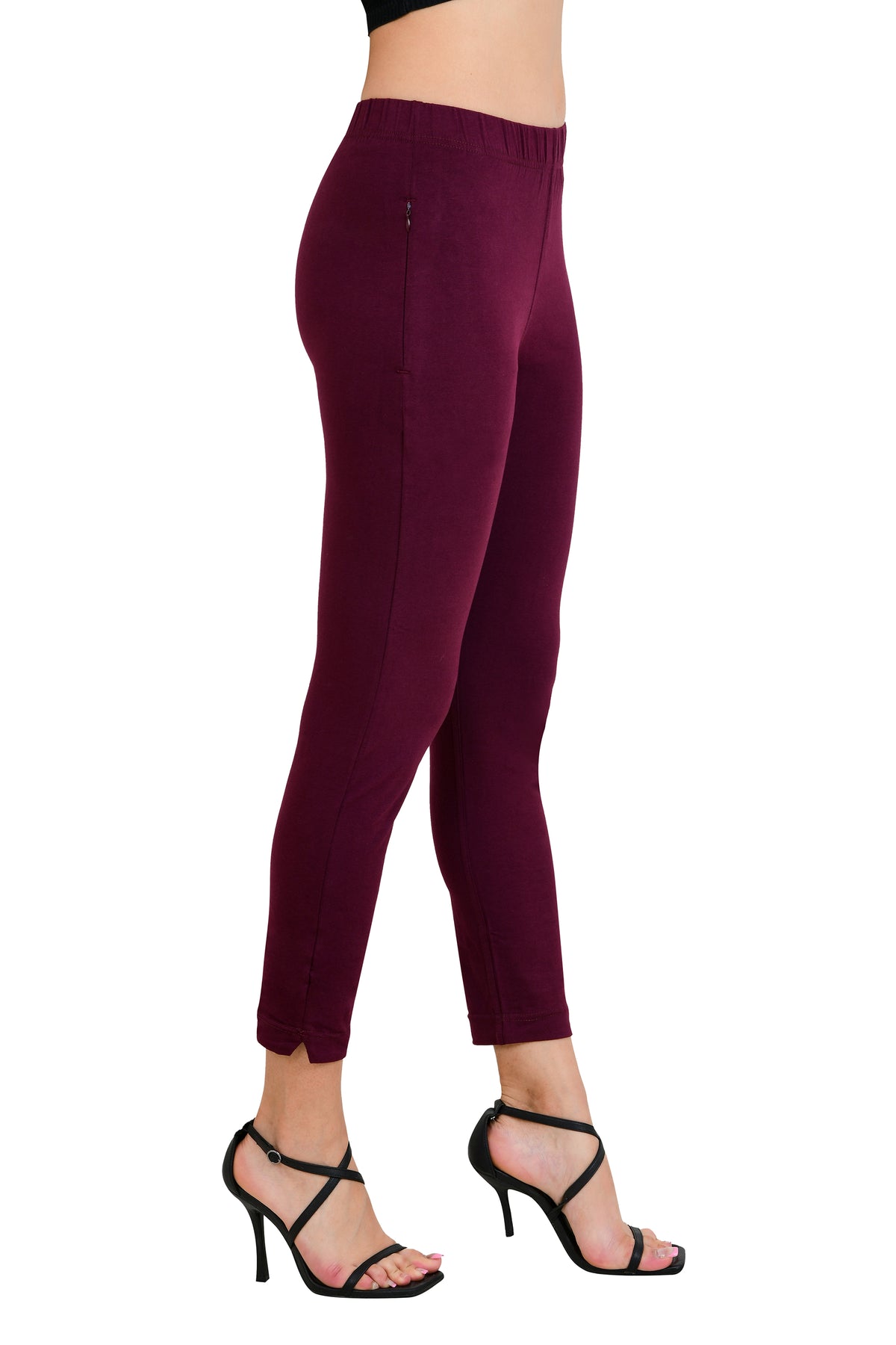 Womens Cotton Mid-Rise Four-Way Stretchable Kurti Pant / Trousers - Wine