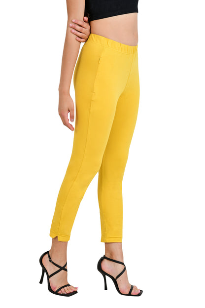 Womens Cotton Mid-Rise Four-Way Stretchable Kurti Pant / Trousers - Pale Yellow