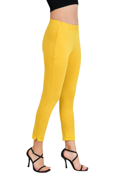 Womens Cotton Mid-Rise Four-Way Stretchable Kurti Pant / Trousers - Pale Yellow