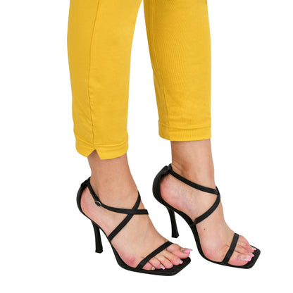 Womens Cotton Mid-Rise Four-Way Stretchable Kurti Pant / Trousers - Pale Yellow
