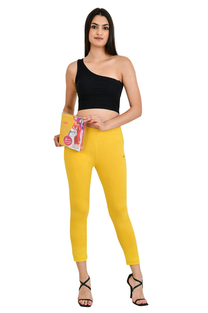 Womens Cotton Mid-Rise Four-Way Stretchable Kurti Pant / Trousers - Pale Yellow