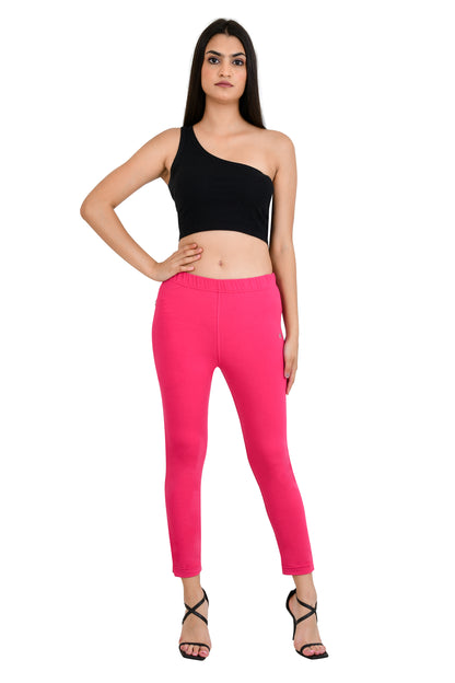 Womens Cotton Mid-Rise Four-Way Stretchable Kurti Pant / Trousers - Dark Pink