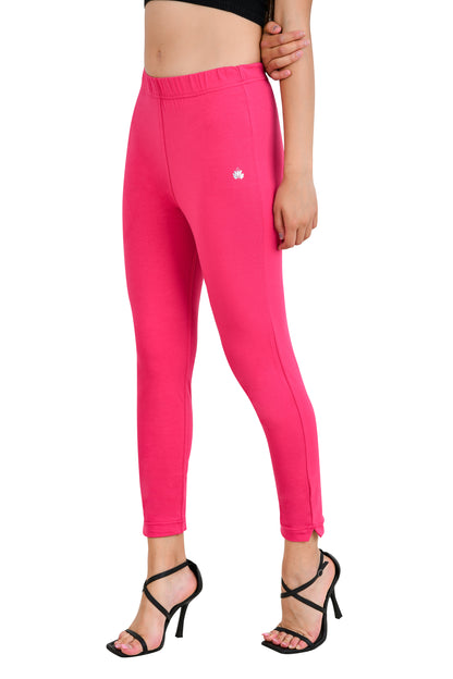 Womens Cotton Mid-Rise Four-Way Stretchable Kurti Pant / Trousers - Dark Pink