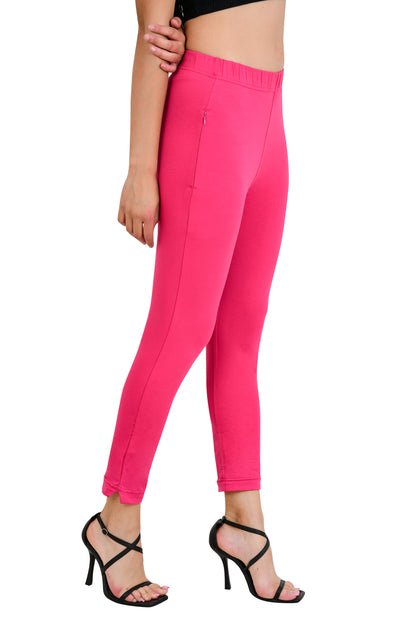 Womens Cotton Mid-Rise Four-Way Stretchable Kurti Pant / Trousers - Dark Pink