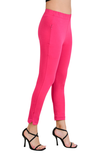 Womens Cotton Mid-Rise Four-Way Stretchable Kurti Pant / Trousers - Dark Pink