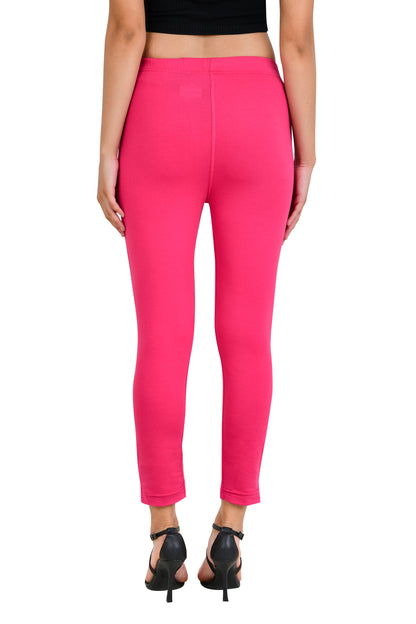 Womens Cotton Mid-Rise Four-Way Stretchable Kurti Pant / Trousers - Dark Pink