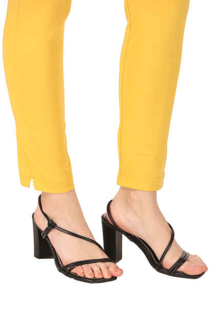 Womens Cotton Mid-Rise Four-Way Stretchable Kurti Pant / Trousers - Mustard