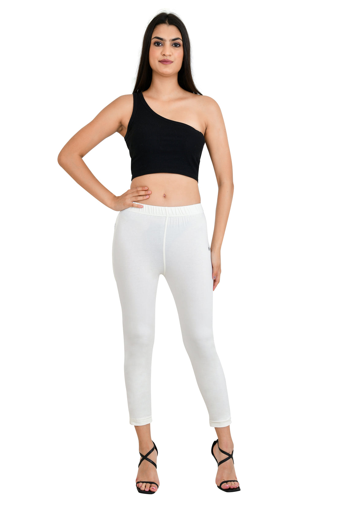 Womens Cotton Mid-Rise Four-Way Stretchable Kurti Pant / Trousers - Off White