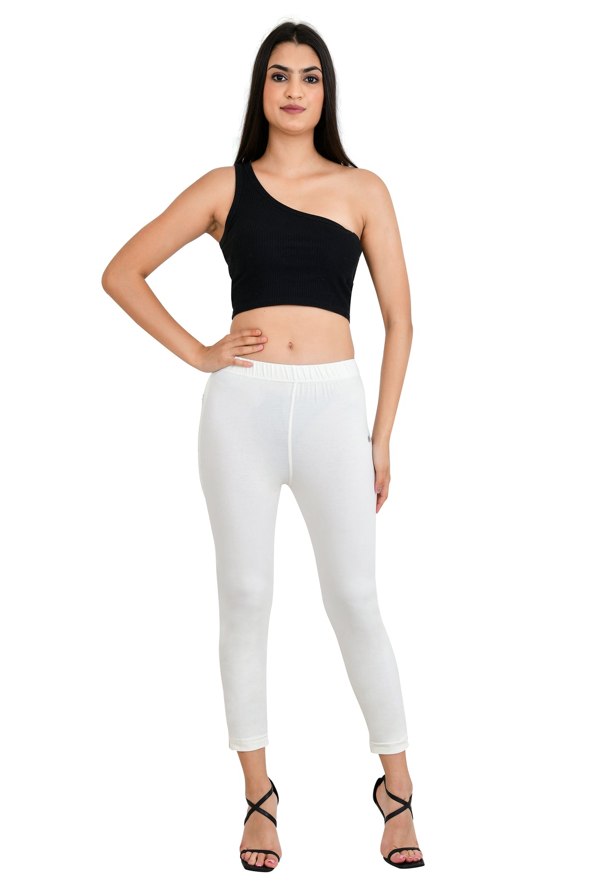 Womens Cotton Mid-Rise Four-Way Stretchable Kurti Pant / Trousers - Off White