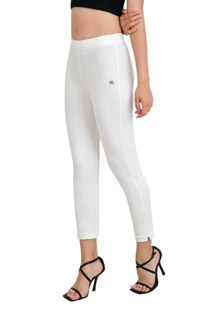 Womens Cotton Mid-Rise Four-Way Stretchable Kurti Pant / Trousers - Off White