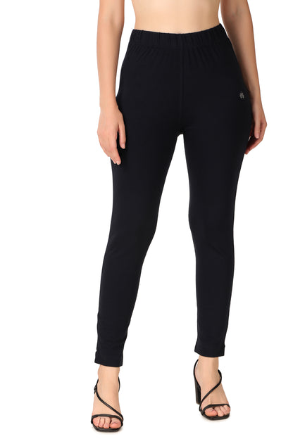 Womens Cotton Mid-Rise Four-Way Stretchable Kurti Pant / Trousers - Black
