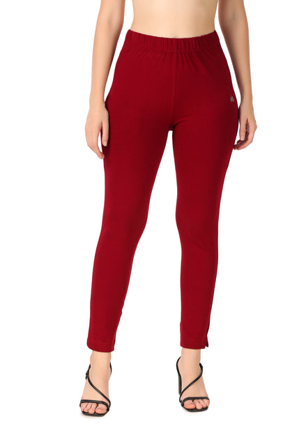Womens Cotton Mid-Rise Four-Way Stretchable Kurti Pant / Trousers - Maroon