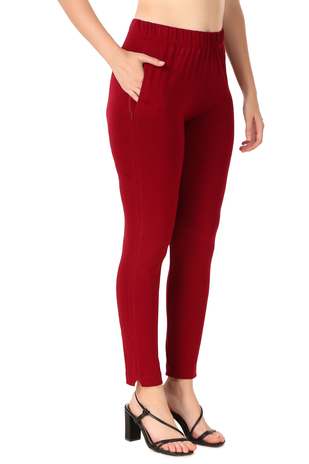 Womens Cotton Mid-Rise Four-Way Stretchable Kurti Pant / Trousers - Maroon