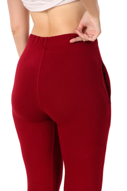 Womens Cotton Mid-Rise Four-Way Stretchable Kurti Pant / Trousers - Maroon