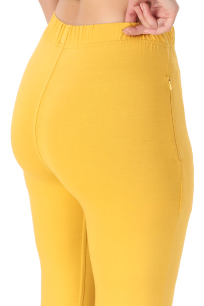 Womens Cotton Mid-Rise Four-Way Stretchable Kurti Pant / Trousers - Mustard