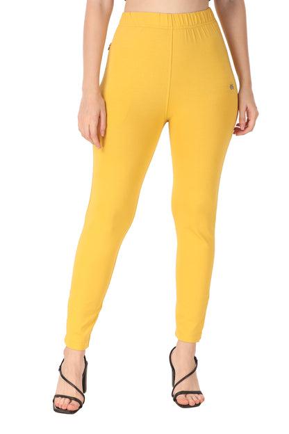 Womens Cotton Mid-Rise Four-Way Stretchable Kurti Pant / Trousers - Mustard