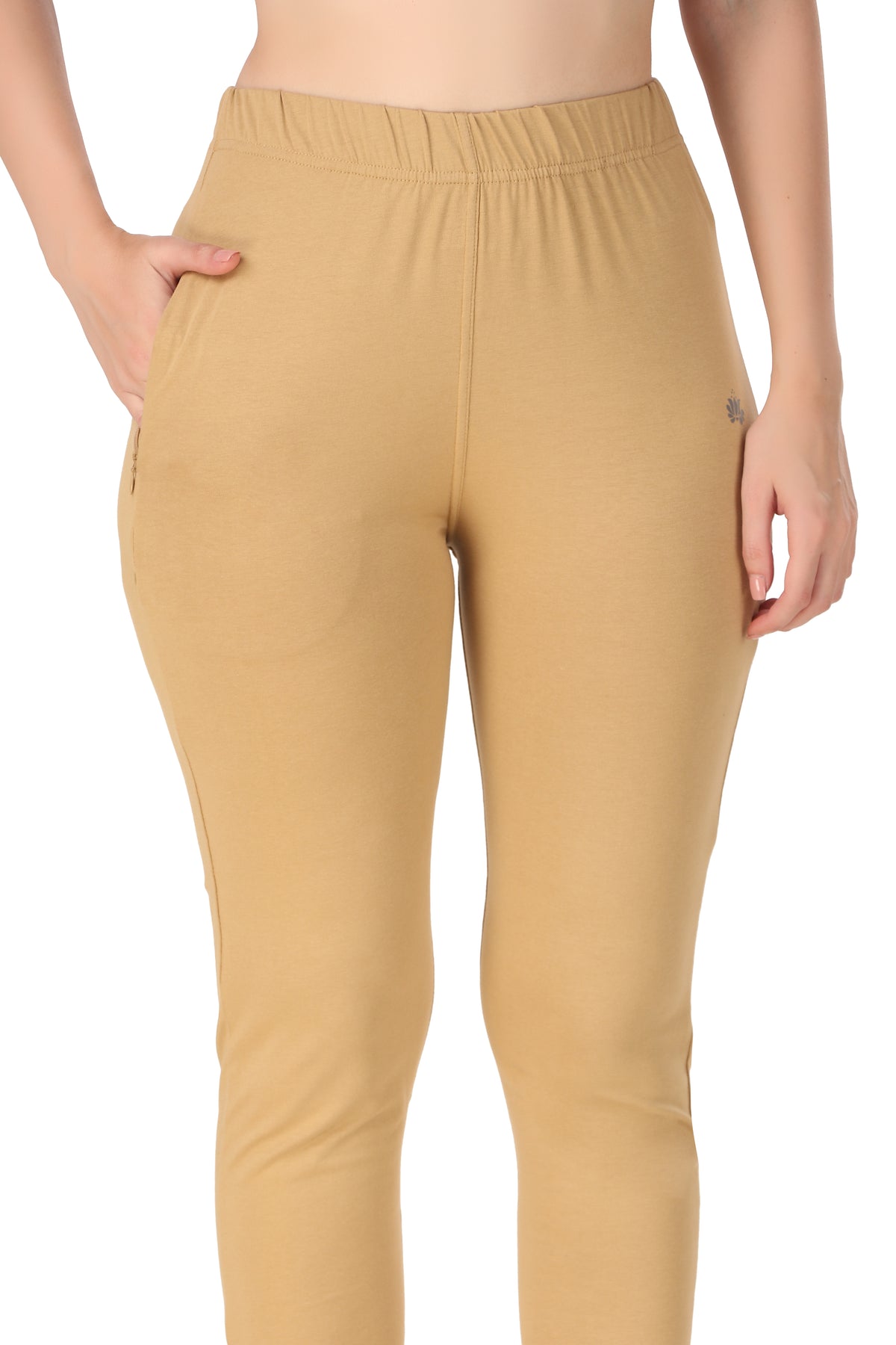 Womens Cotton Mid-Rise Four-Way Stretchable Kurti Pant / Trousers - Beige