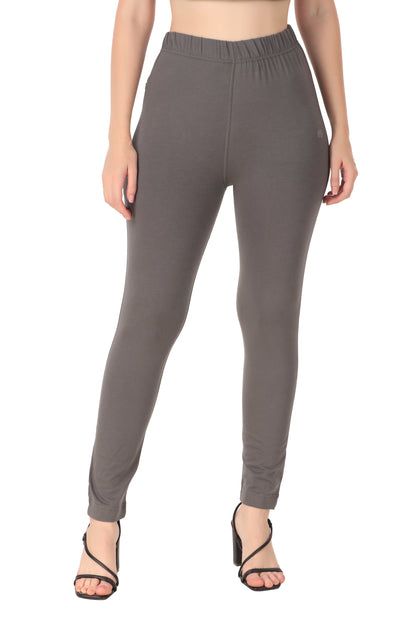 Womens Cotton Mid-Rise Four-Way Stretchable Kurti Pant / Trousers - Steel Grey