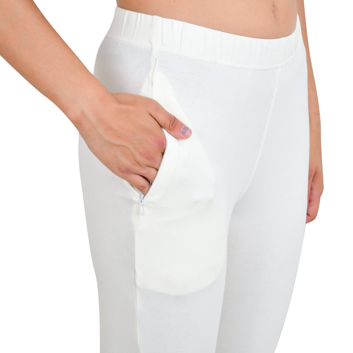 Womens Cotton Mid-Rise Four-Way Stretchable Kurti Pant / Trousers - Off White