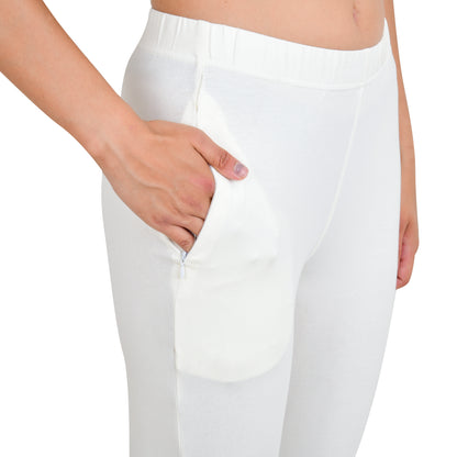 Womens Cotton Mid-Rise Four-Way Stretchable Kurti Pant / Trousers - Off White