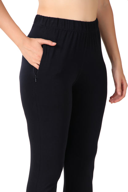 Womens Cotton Mid-Rise Four-Way Stretchable Kurti Pant / Trousers - Black