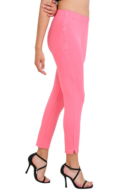 Womens Cotton Mid-Rise Four-Way Stretchable Kurti Pant / Trousers - Pink