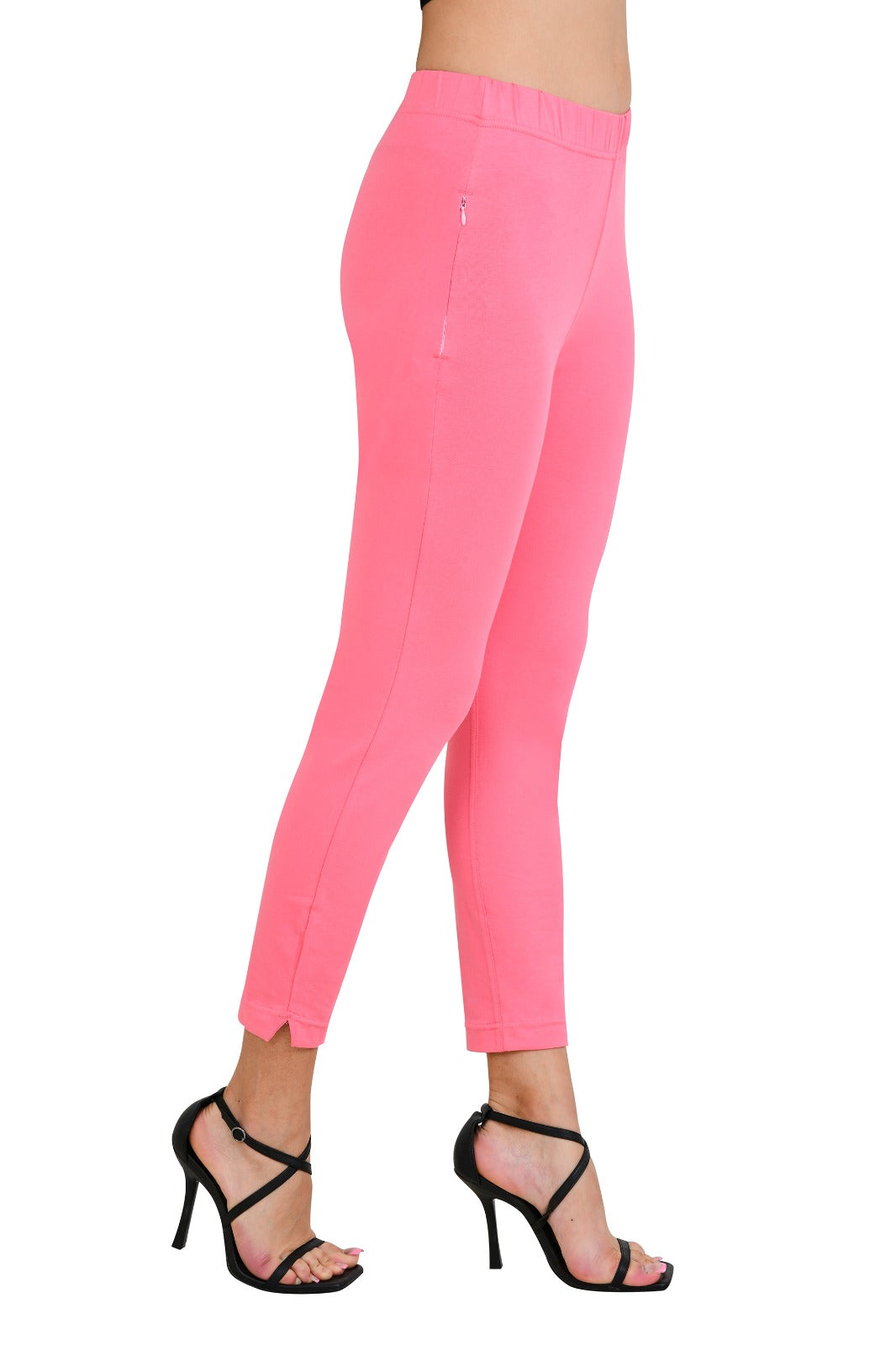 Womens Cotton Mid-Rise Four-Way Stretchable Kurti Pant / Trousers - Pink