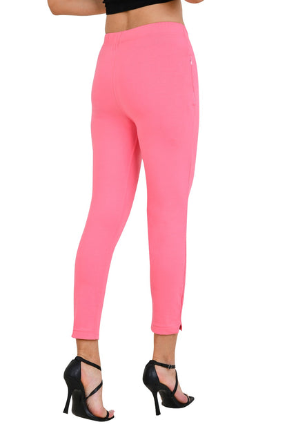 Womens Cotton Mid-Rise Four-Way Stretchable Kurti Pant / Trousers - Pink