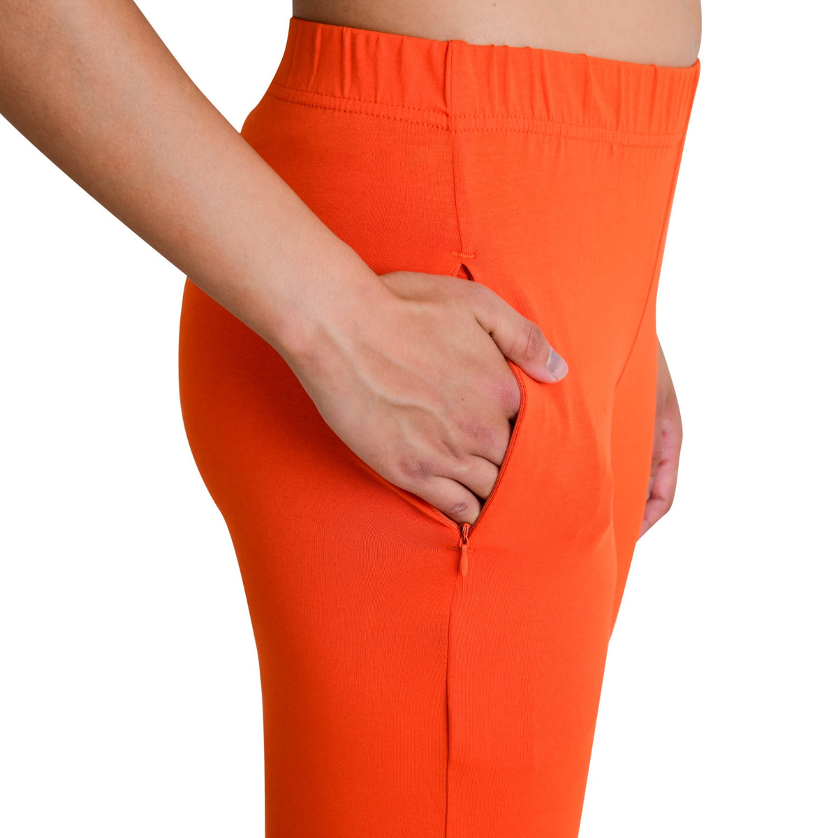 Womens Cotton Mid-Rise Four-Way Stretchable Kurti Pant / Trousers - Orange